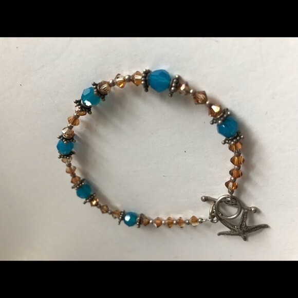Deadstock NWOT Swarovksi Crystal Sterling Silver Starfish Charm Bracelet 7.5 In - Picture 6 of 8